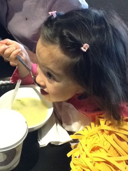 Guzzling miso soup while clutching Dolly